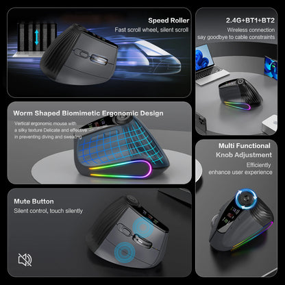 Ergonomic Wireless Vertical Mouse with RGB Backlight & Precision Knob