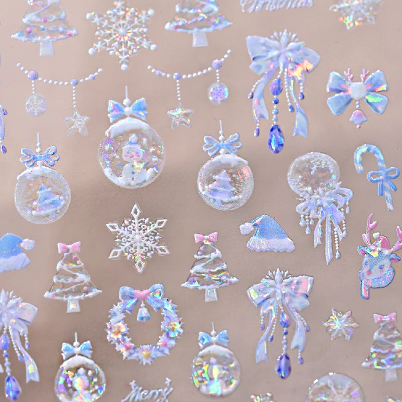 3D Christmas Nail Art Stickers - Festive Snowman & Snowflake Manicure Decals - 34