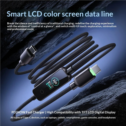 240W USB-C Fast Charging Cable with Real-Time LED Power Display