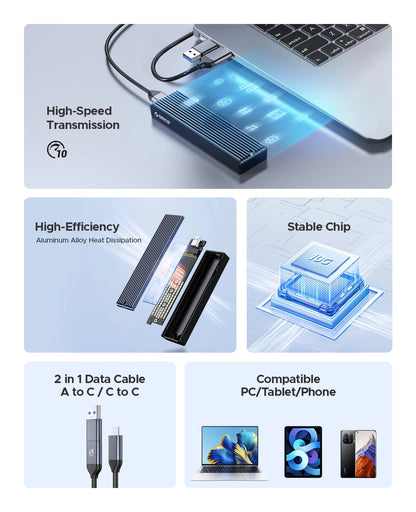 ORICO M.2 NVMe SATA SSD Enclosure - 10Gbps Portable External Drive Case