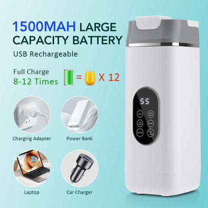 Portable Electric Juicer Cup with 12 Blades & Smart Digital Display