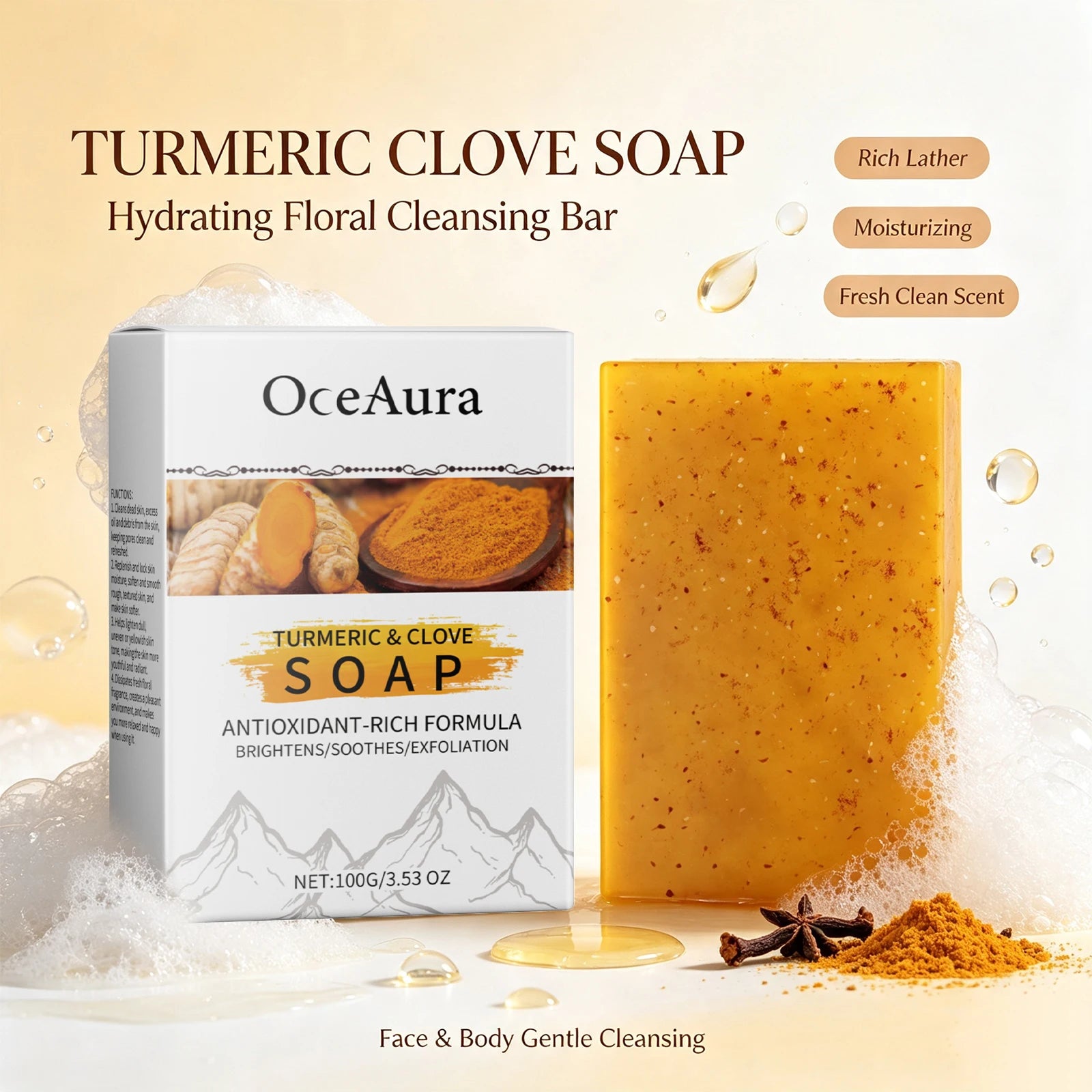 Turmeric & Clove Antioxidant Brightening Soap Bar for Face & Body - 2
