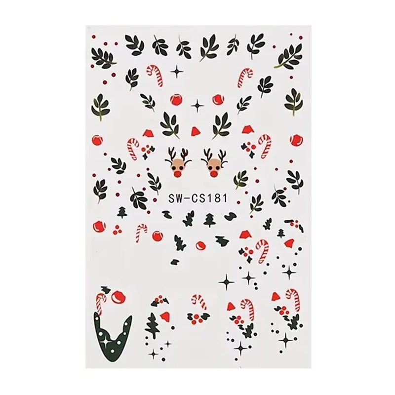 3D Christmas Nail Art Stickers - Festive Snowman & Snowflake Manicure Decals - 38