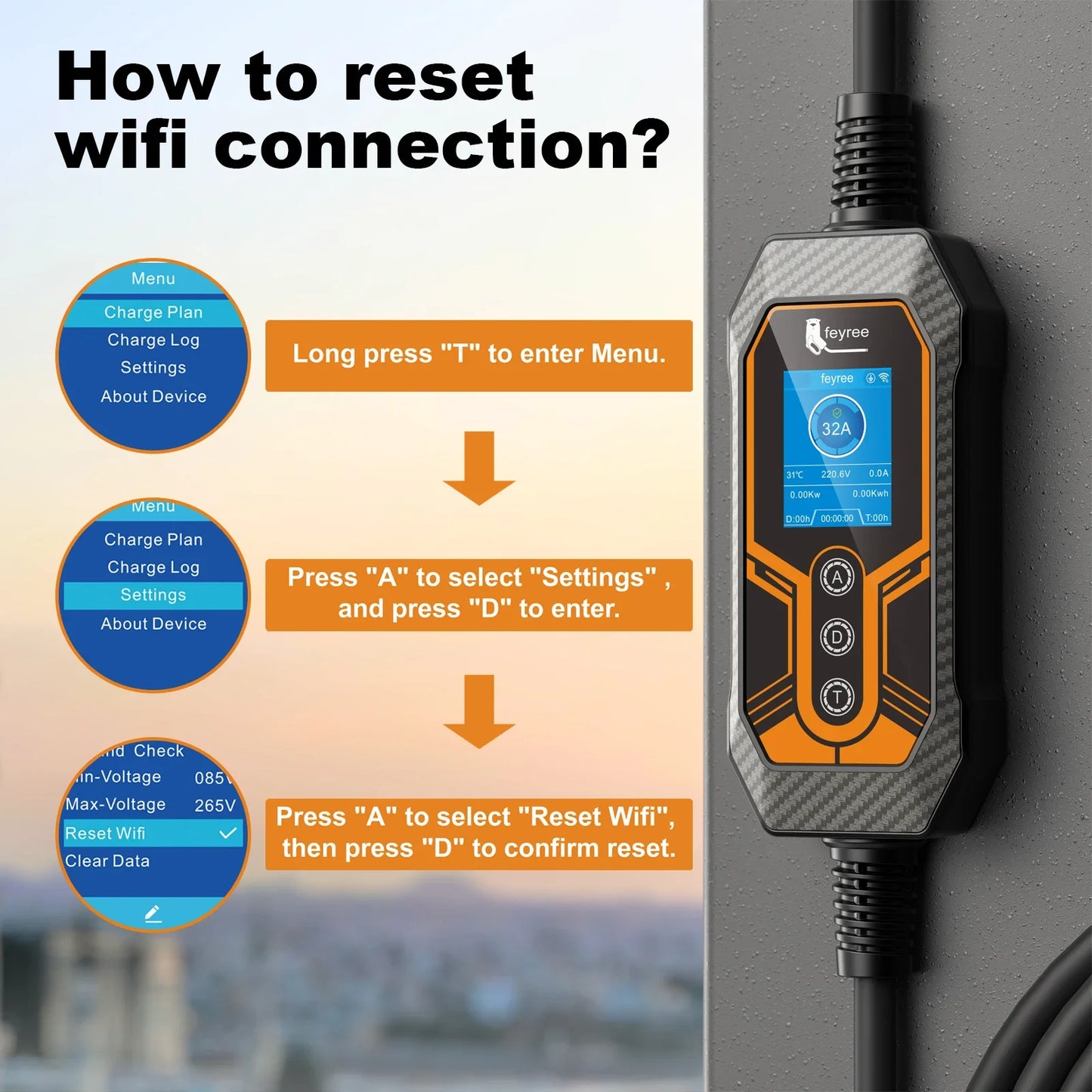 7KW WiFi EV Charger - Smart App Controlled GB/T Portable Charging Cable