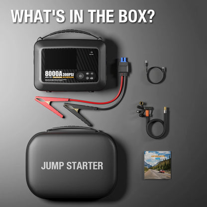 8000A Portable Car Jump Starter with Built-in Tire Air Compressor