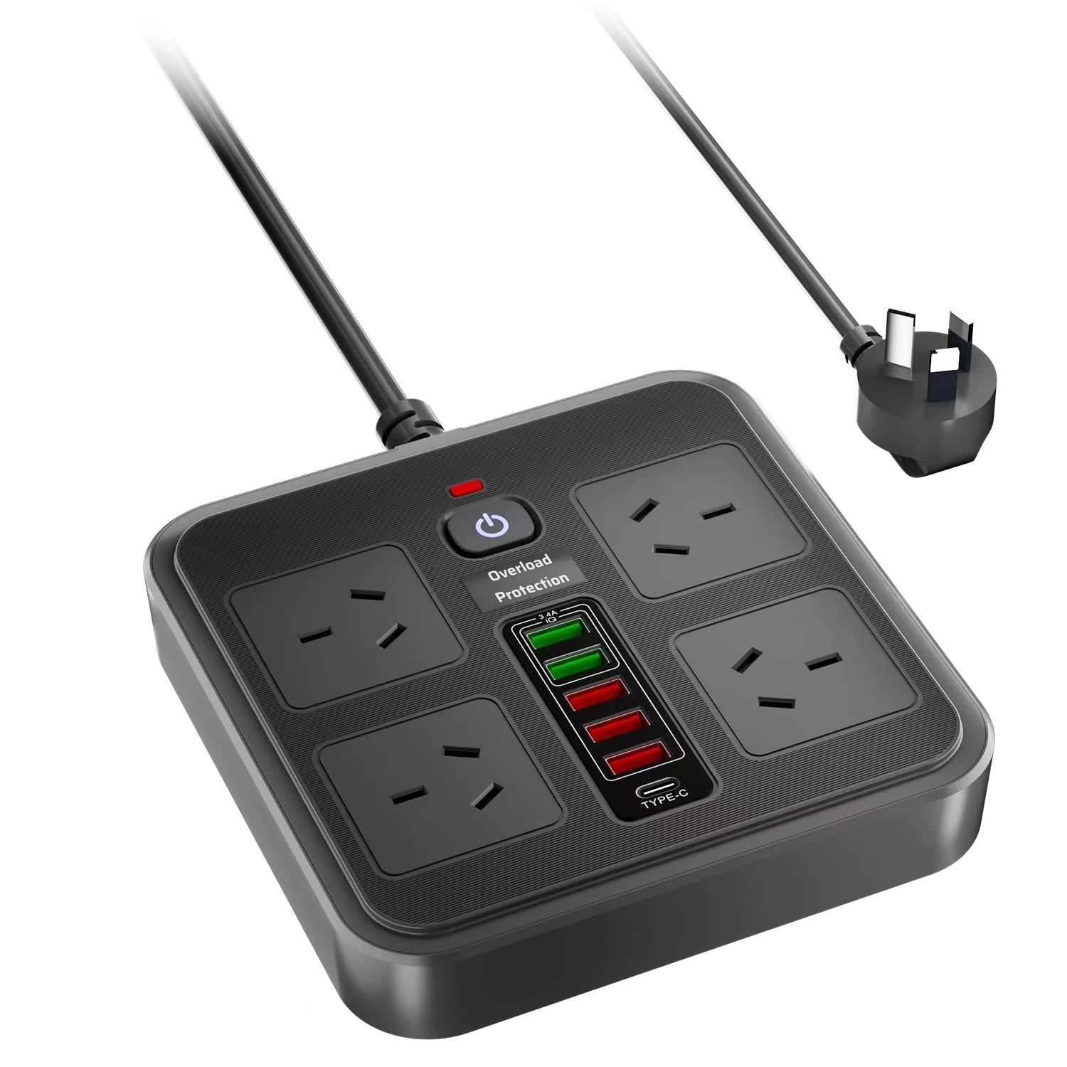 10-in-1 AU Power Board with 5 USB & 1 Type-C Ports – Surge Protected - 17