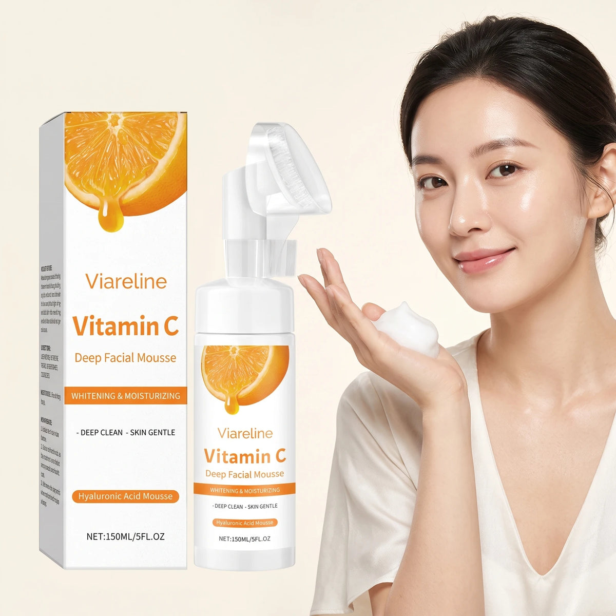 Vitamin C Brightening Facial Cleanser with Built-in Exfoliating Brush