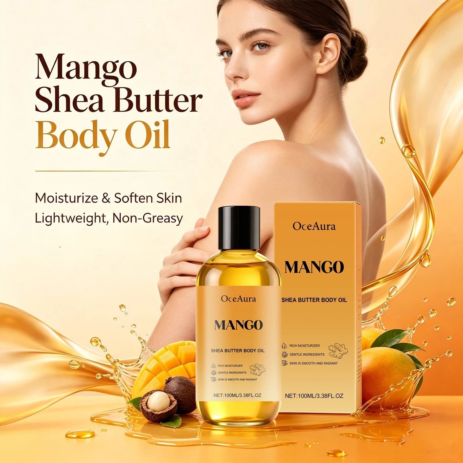 Mango Shea Butter Body Oil - Nourishing Moisturizer for Dry and Rough Skin - 1