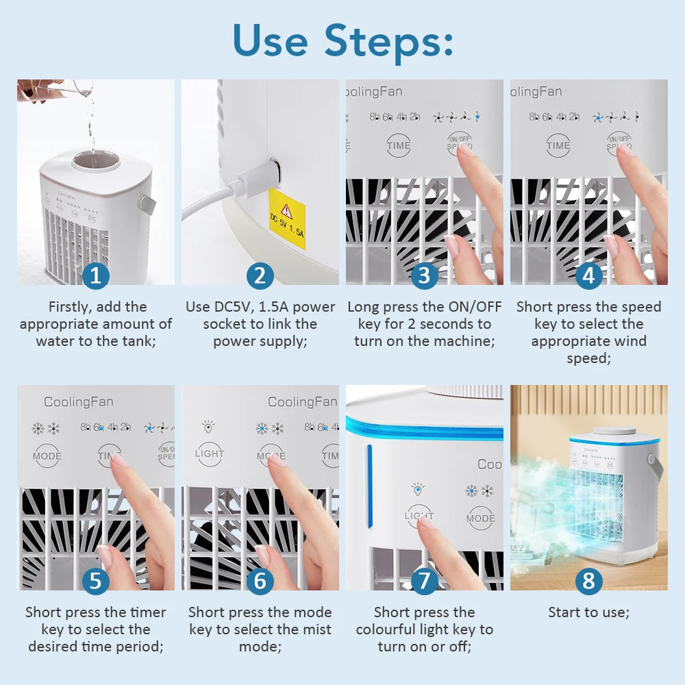 Portable Desktop Air Cooler Fan with Ultrasonic Misting and Ambient Light - 11