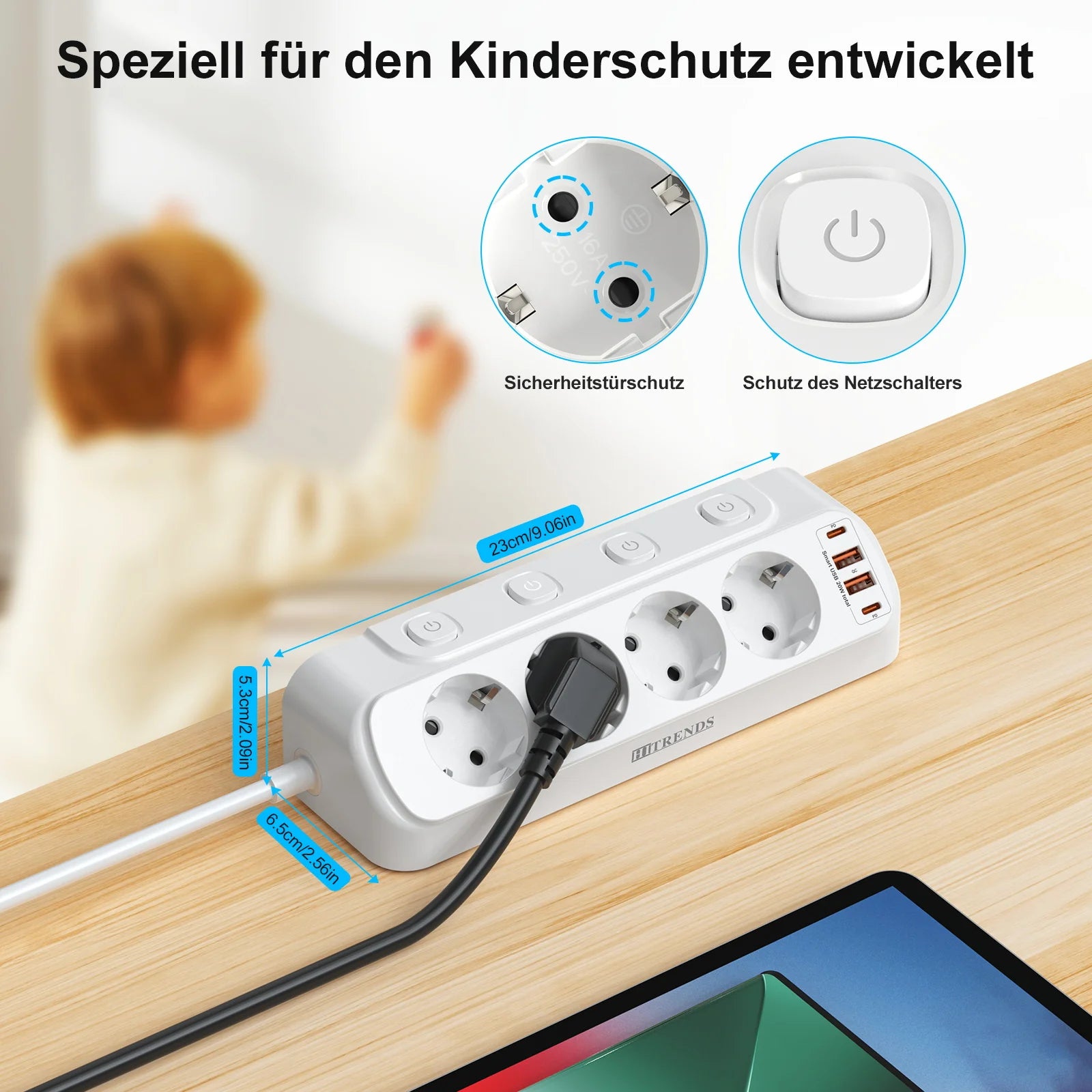 8-in-1 EU Power Strip with 4 Outlets, 2 USB-C & 2 USB-A Fast Charging - 10
