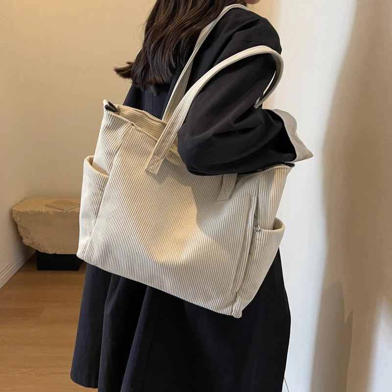 Striped Corduroy Tote