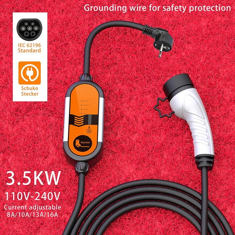 Portable EV Charger Type 1 & 2 - 3.5kW Adjustable Electric Car Charger