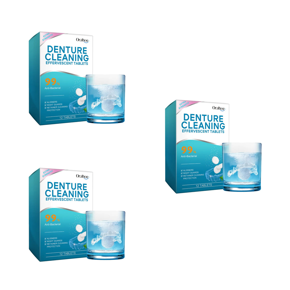 Denture Cleaning Effervescent Tablets - Antibacterial Retainer & Aligners Cleaner