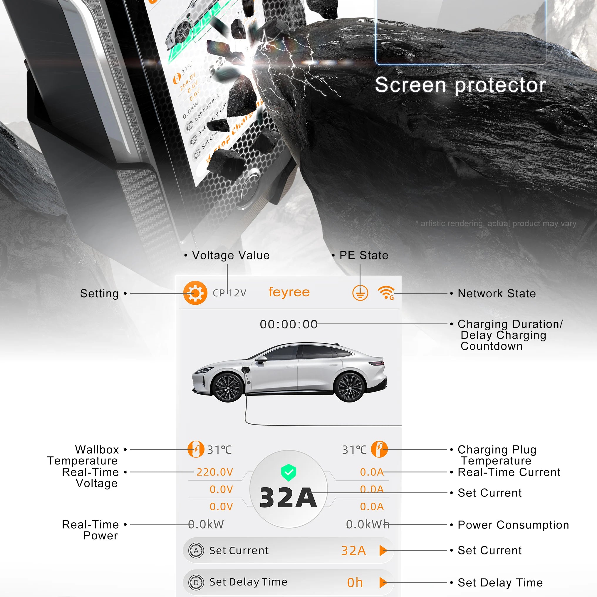 Portable 7kW EV Charger with 4.3" Touchscreen & Smart WiFi App Control - 10