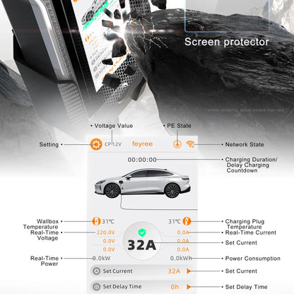 Portable 7kW EV Charger with 4.3" Touchscreen & Smart WiFi App Control