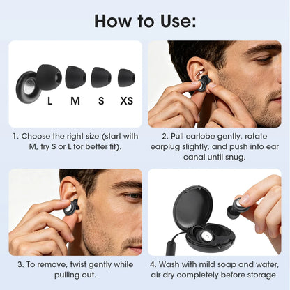 Reusable Noise-Canceling Sleep Earplugs with 4 Silicone Sizes & Travel Case