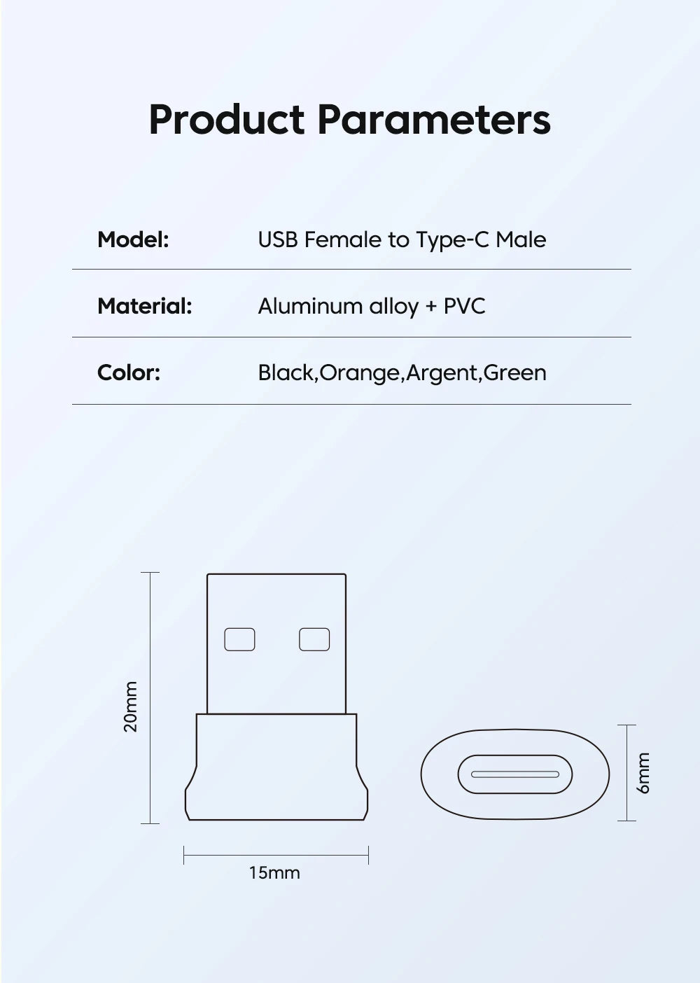 USB A Male to USB C Female OTG Adapter - 100W Fast Charging & Data Converter - 15