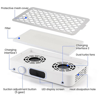 5-Speed Brushless Dual Turbo Nail Dust Collector