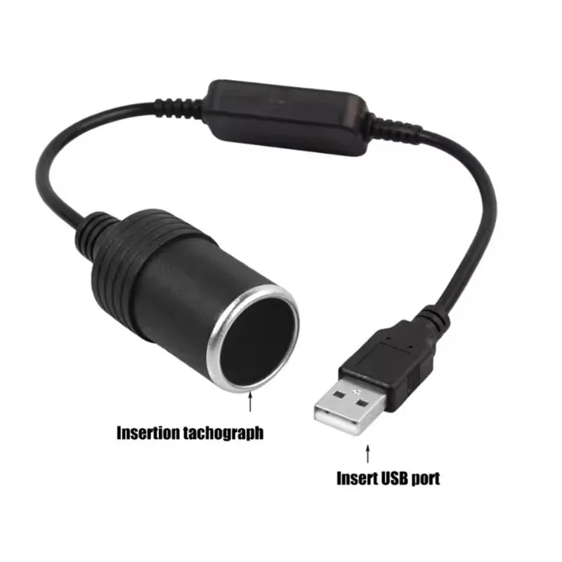 USB to 12V Car Cigarette Lighter Socket Adapter Converter