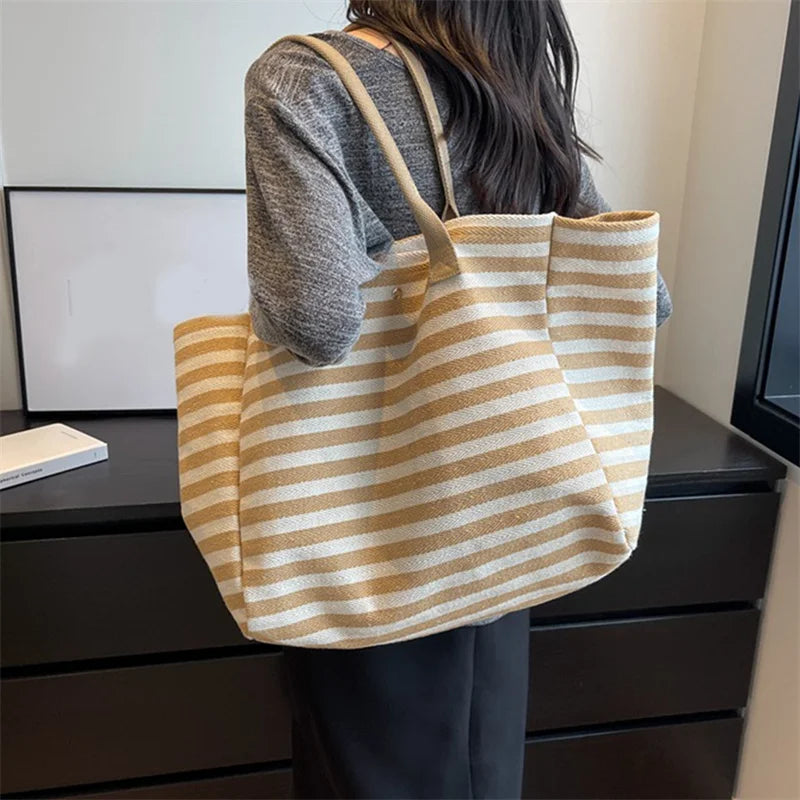 Luxury Casual Striped Canvas Tote