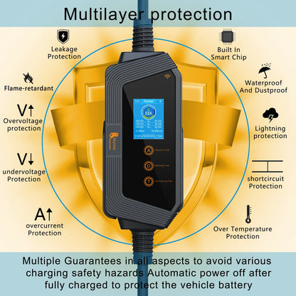 7kW Smart Portable EV Charger Type 2 - Wi-Fi App Control & Adjustable Amps