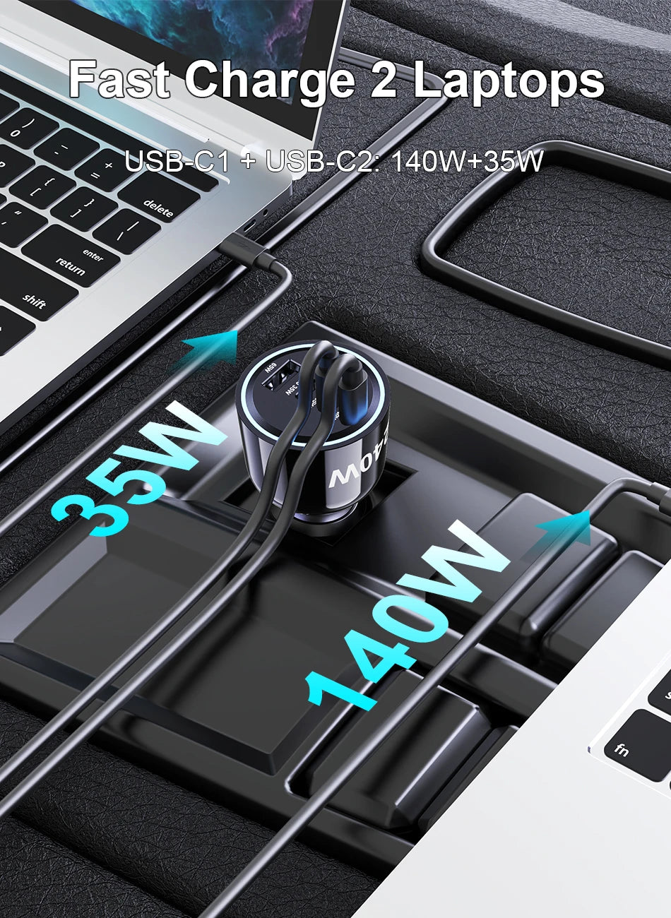 240W 4-Port USB-C Car Charger - PD 3.1 Super Fast Charging Adapter - 12