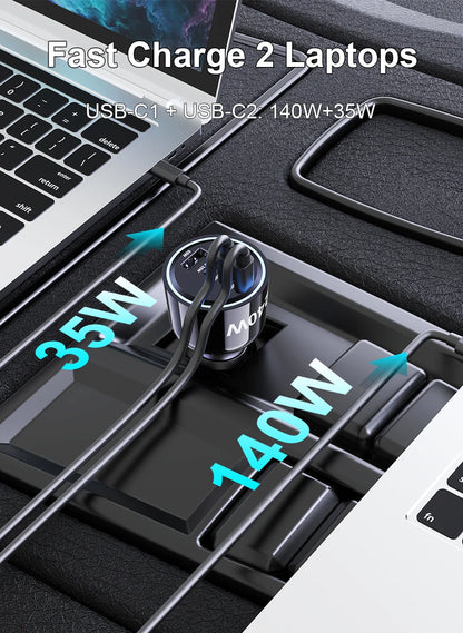 240W 4-Port USB-C Car Charger - PD 3.1 Super Fast Charging Adapter