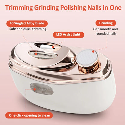Electric Automatic Nail Trimmer & Polisher with LED Light for Safe Nail Care