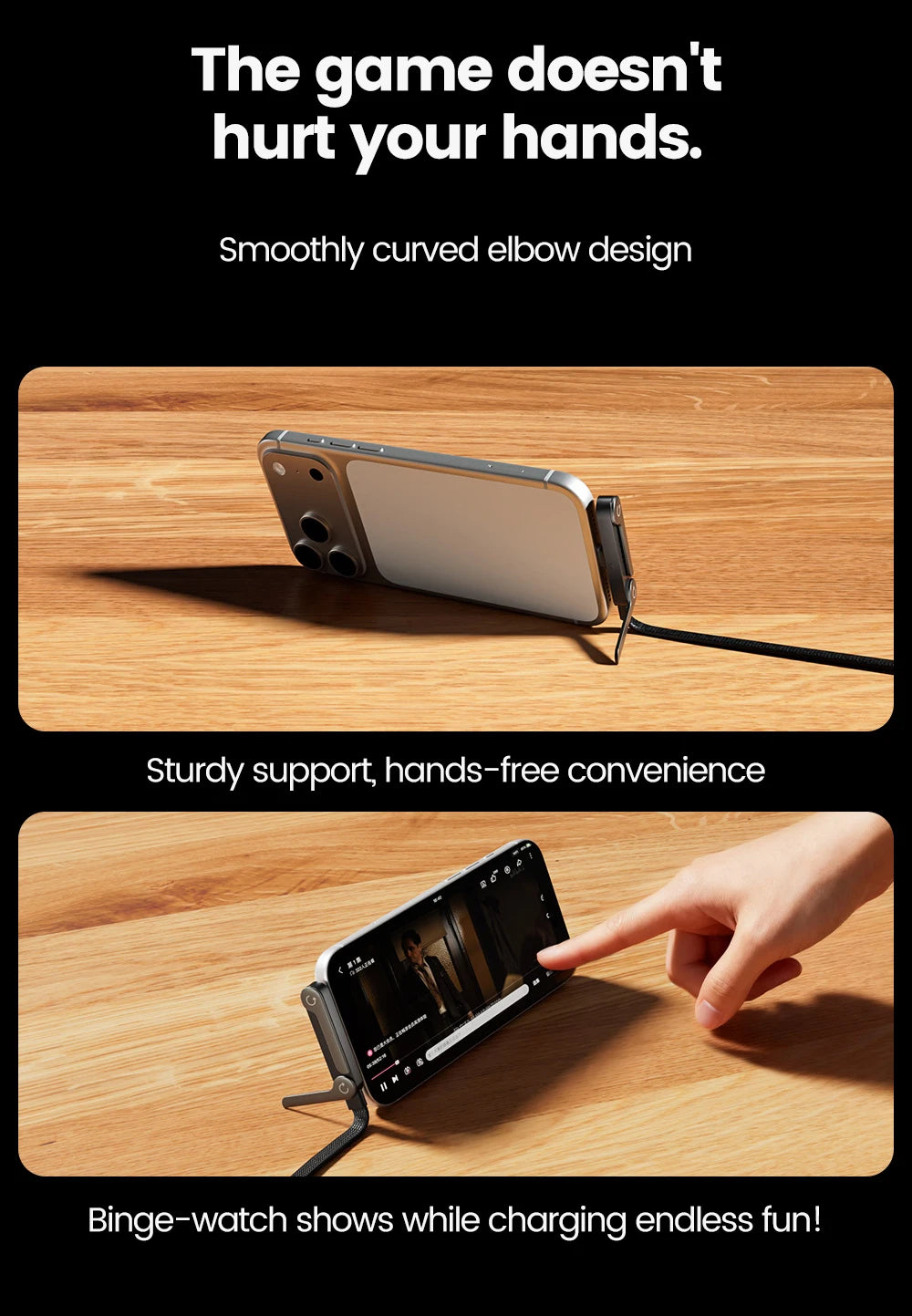 240W Fast Charging Cable with Built-in Foldable Phone Stand