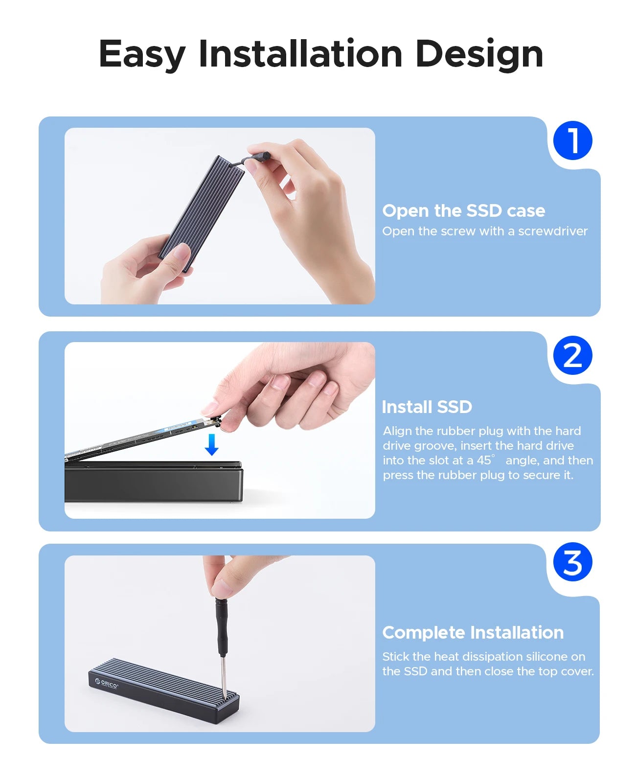 ORICO M.2 NVMe SATA SSD Enclosure - 10Gbps Portable External Drive Case - 19