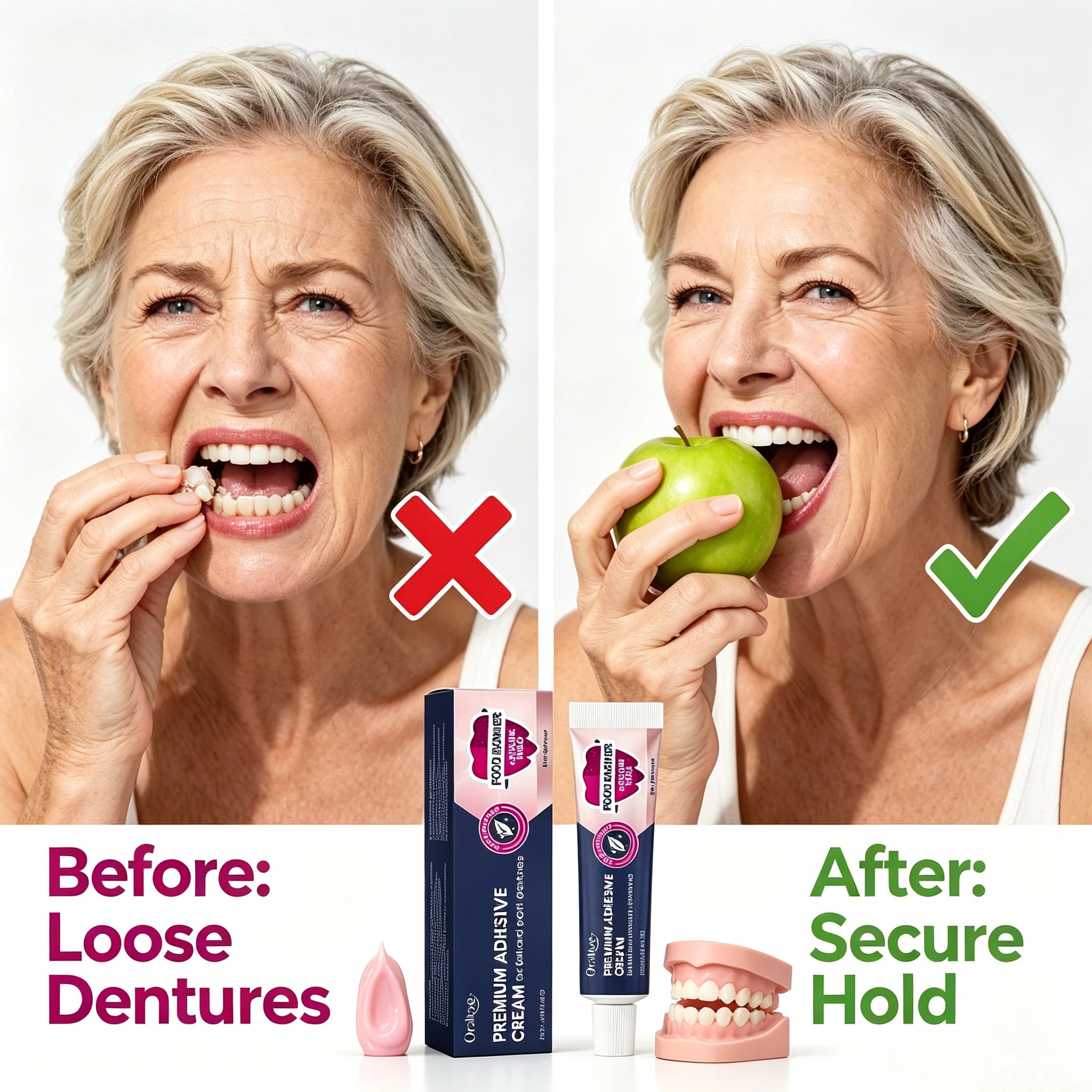 Premium Denture Adhesive Cream - Long Lasting Strong Hold & Food Barrier - 2