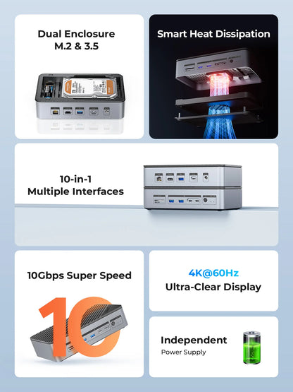 10-in-1 USB-C Docking Station with M.2 NVMe SSD & 3.5" HDD Enclosure