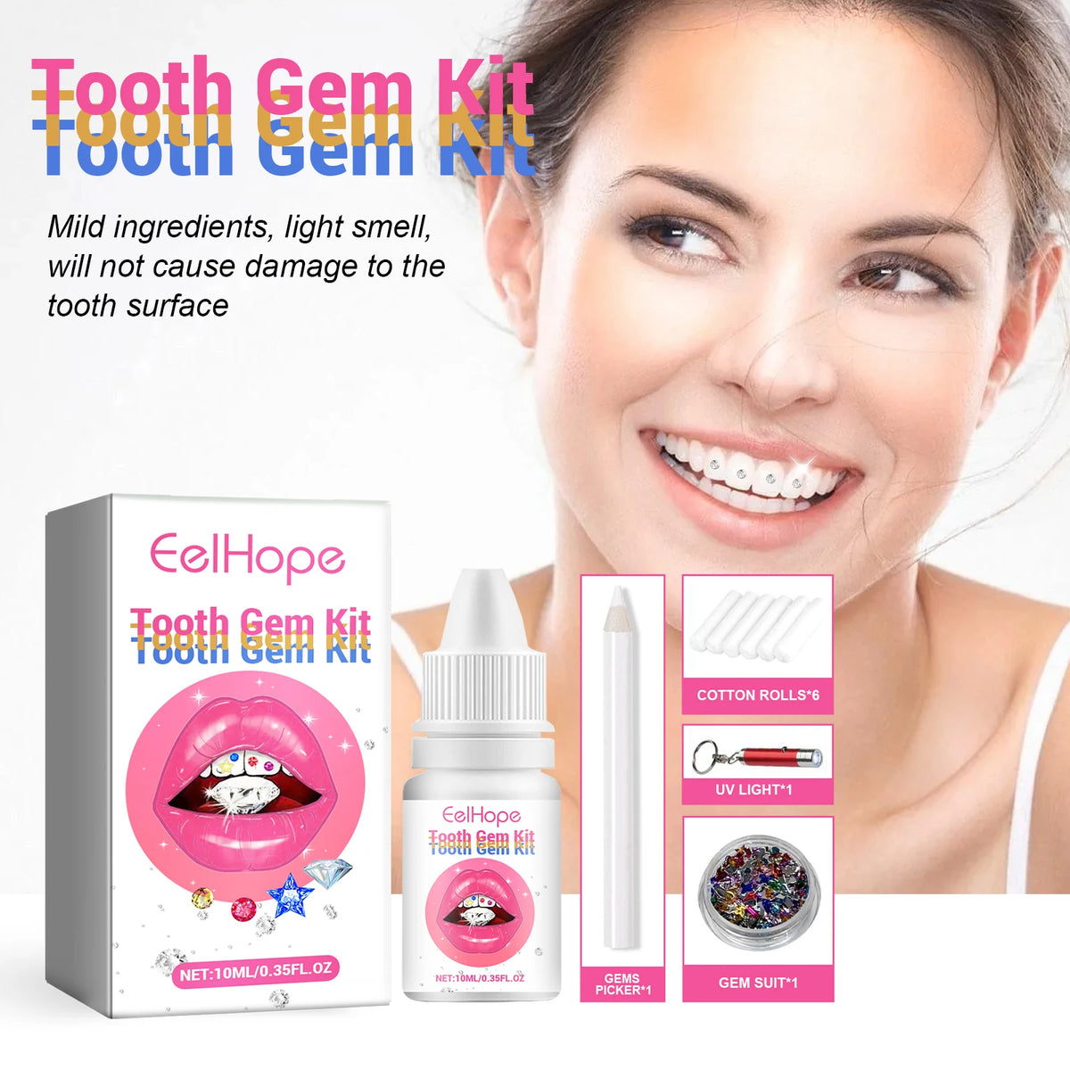 Professional DIY Tooth Gem Kit with UV Light for Sparkling Dental Jewelry