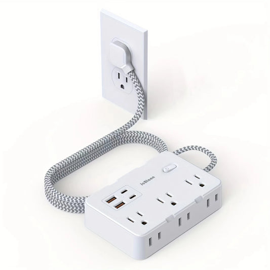 6-Outlet Power Strip with 4 USB Ports & Type-C, 1.5m Braided Cord