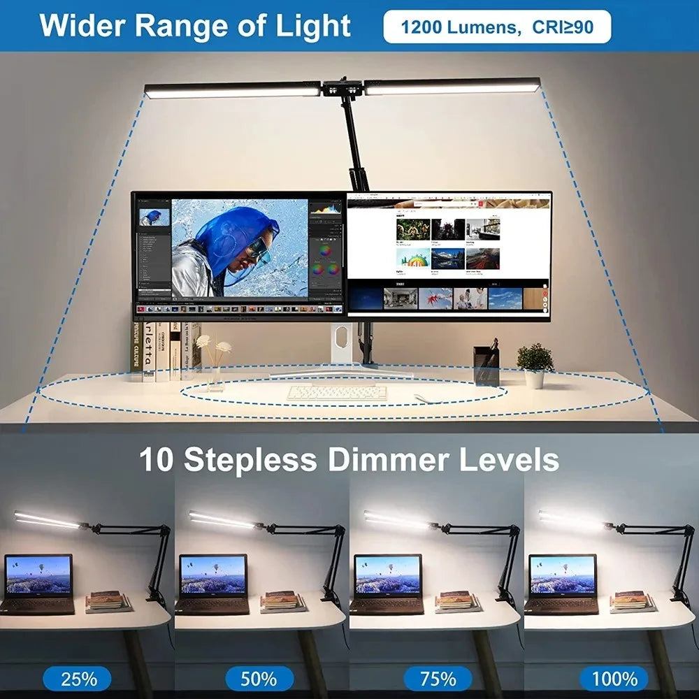 Dual-Head LED Architect Desk Lamp – Dimmable & Adjustable Office Lighting - 9