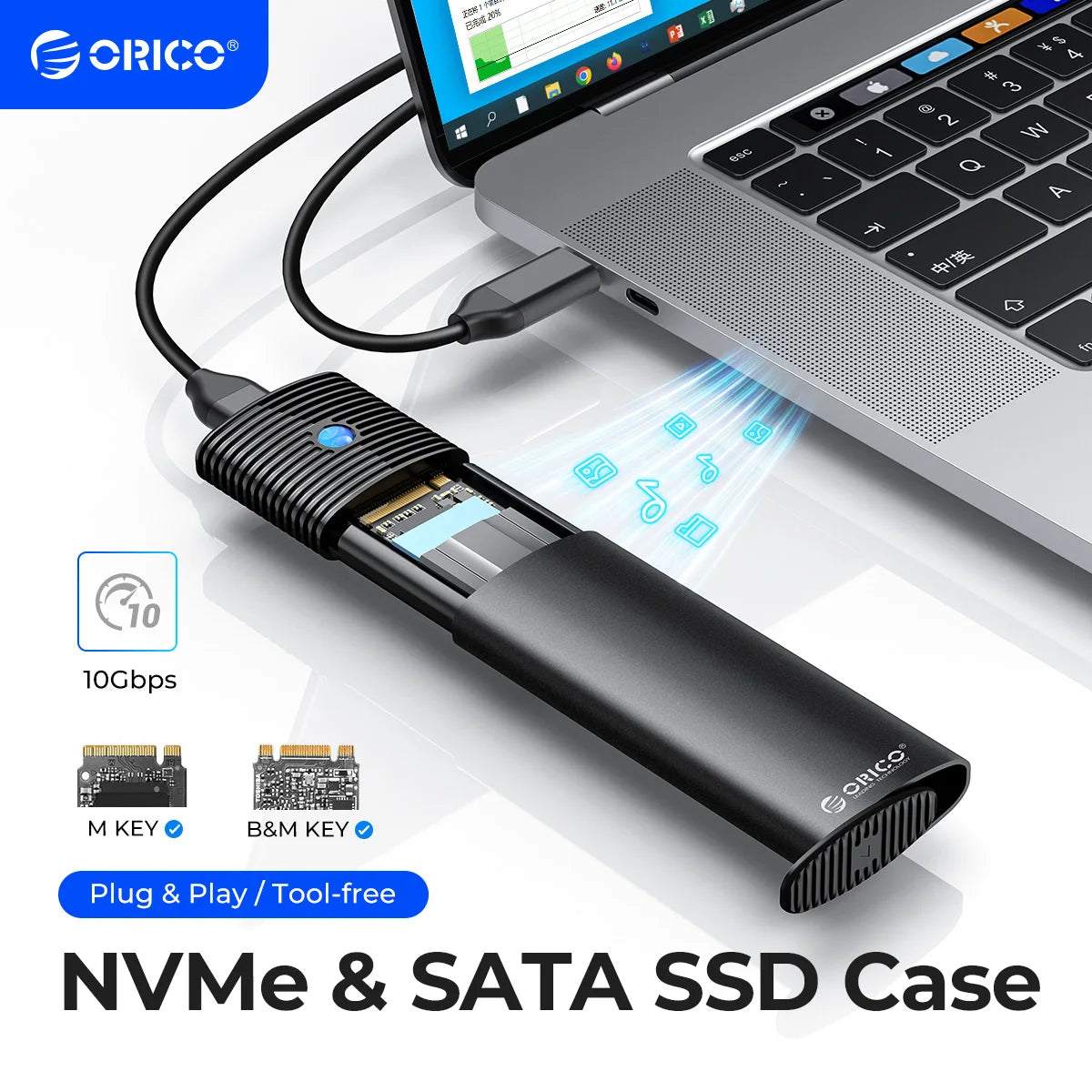 10Gbps M.2 NVMe SSD Enclosure Tool-Free Aluminum Case for 2280/2230 SSD - 1