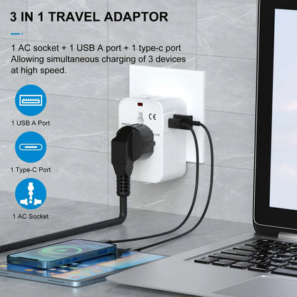 Universal All-in-One Travel Adapter with USB-C for Over 224 Countries