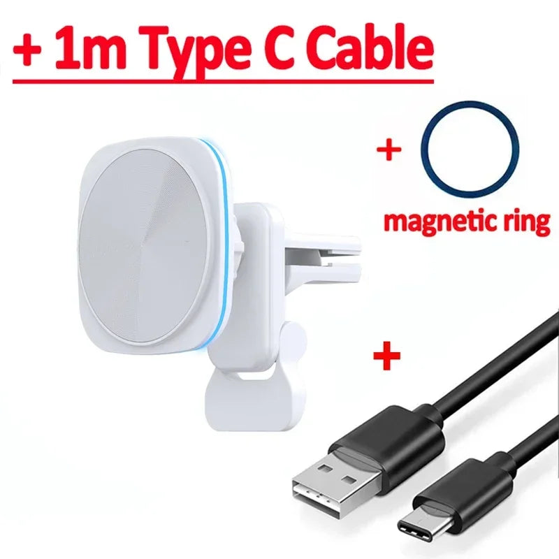 Magnetic Wireless Car Charger & Phone Mount - 15W Fast Charging Station