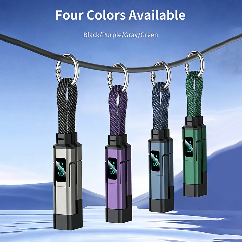 4-in-1 Fast Charging Keychain Cable with LED Power Display
