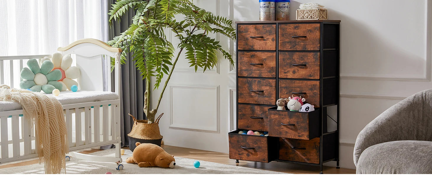 10-Drawer Fabric Dresser Storage Organizer with Sturdy Steel Frame - 7