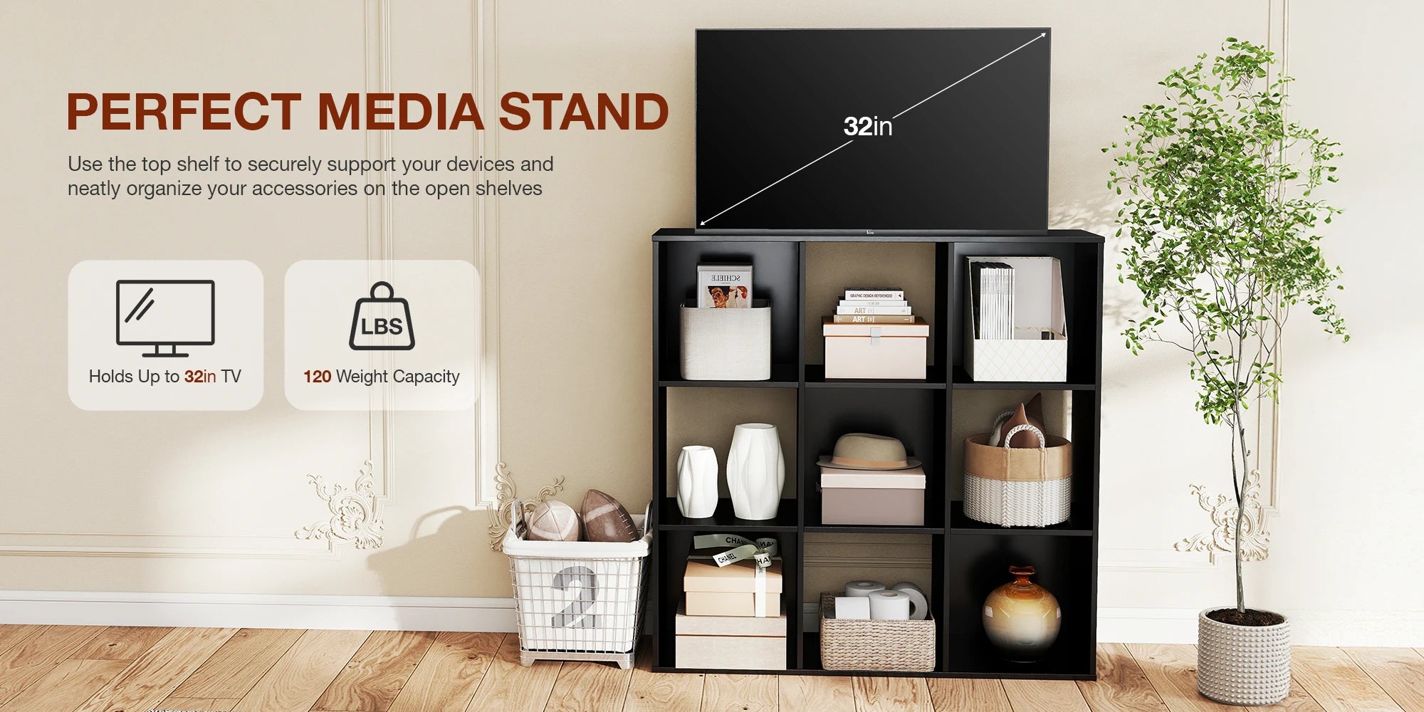 9-Cube Wooden Storage Organizer - Modern Open Bookshelf & Display Unit - 7