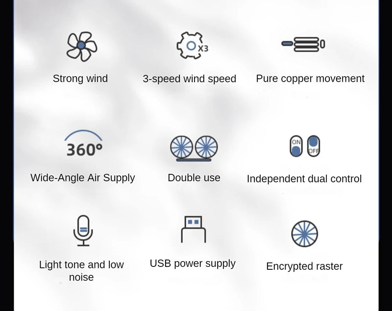 Dual Head USB Car Fan - 3-Speed 360° Adjustable Dashboard Fan