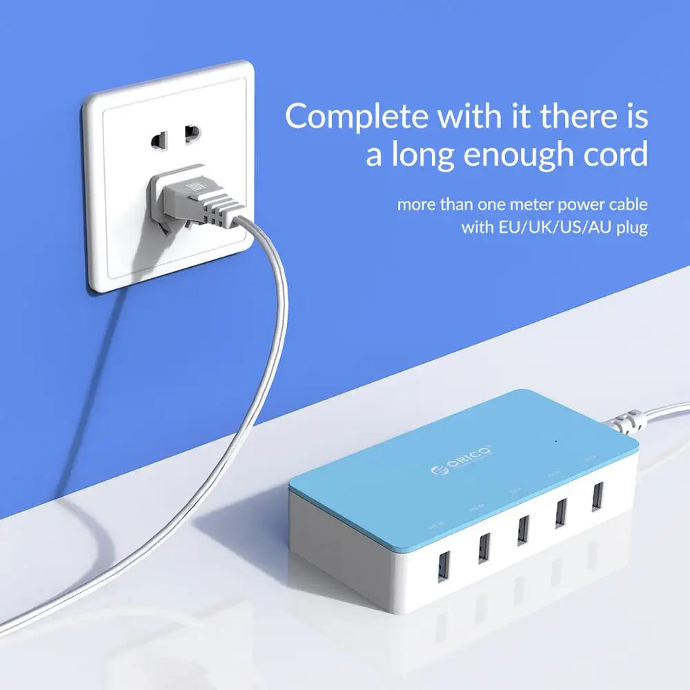 Multi-Port Desktop USB Charging Station - 5-Port Fast Home Office Hub