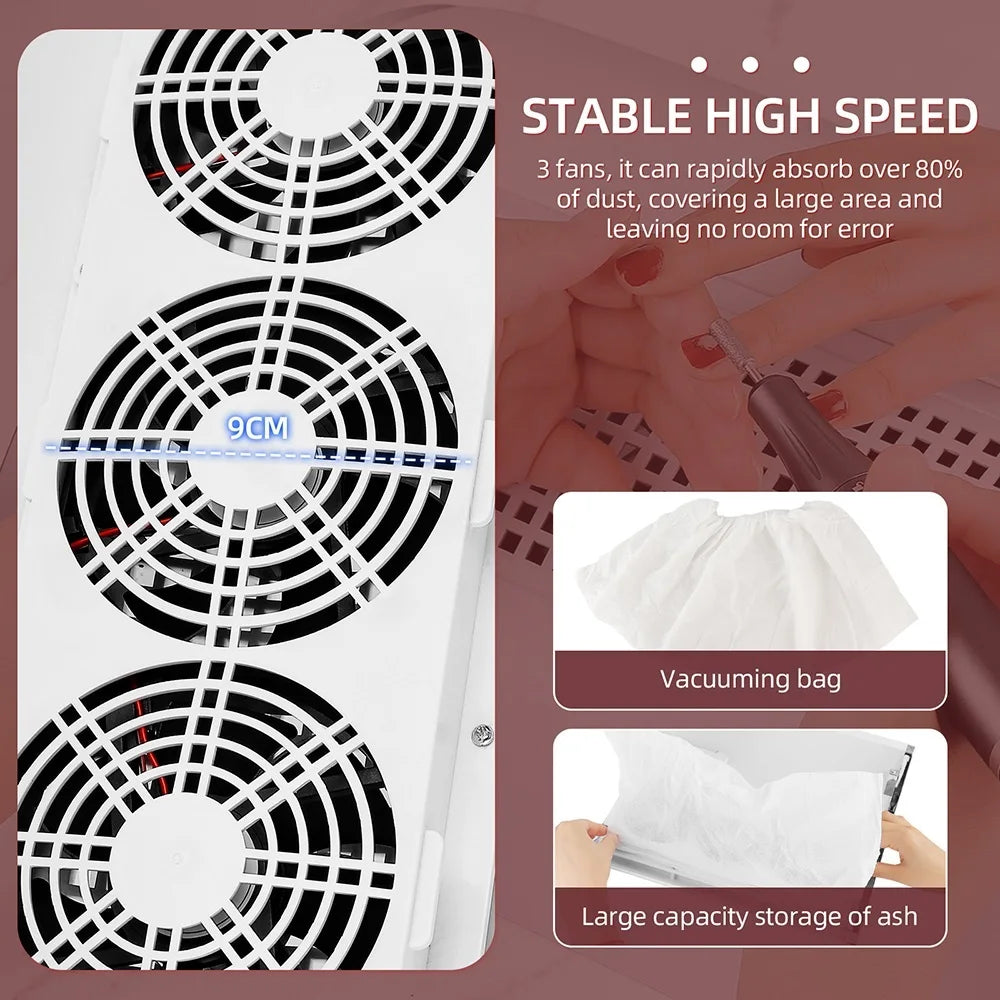3-Fan Nail Dust Collector - 40W Professional Manicure Vacuum - 4