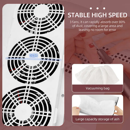 3-Fan Nail Dust Collector - 40W Professional Manicure Vacuum