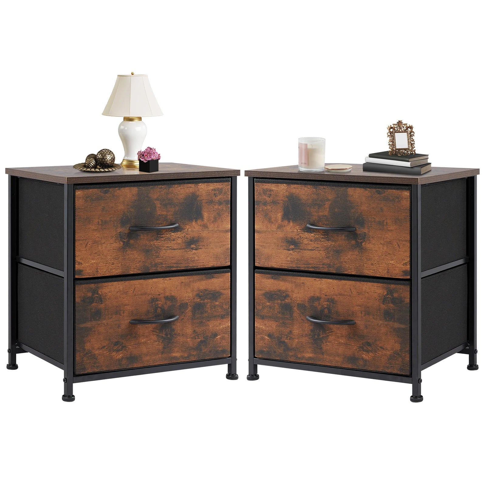 Modern 2-Drawer Nightstand with Fabric Storage Drawers – Bedroom Side Table - 24