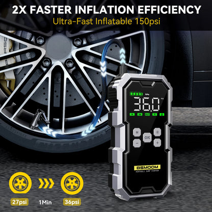 6000A Car Jump Starter with 150PSI Air Compressor & Power Bank