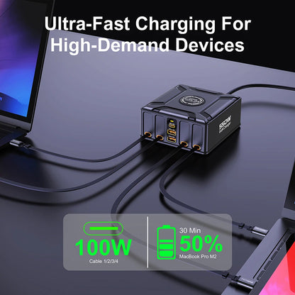 550W 7-in-1 GaN Fast Charging Station with 4 Built-in Retractable Cables