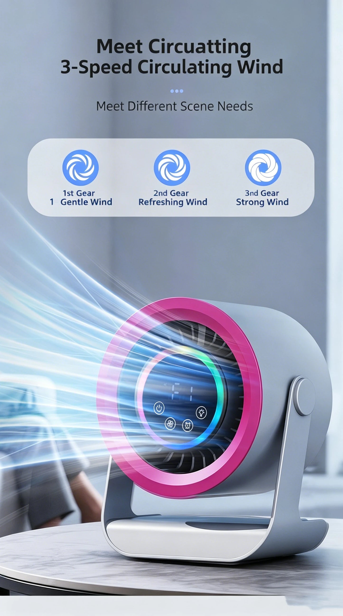 100-Speed Silent Desktop & Wall Mount Fan - 3600mAh Digital Display