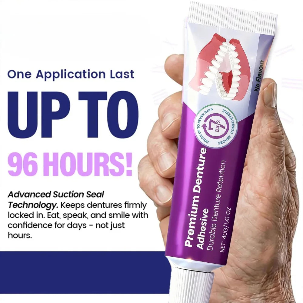 Premium Denture Adhesive Cream - Long-Lasting 96-Hour Hold for Comfortable Fit